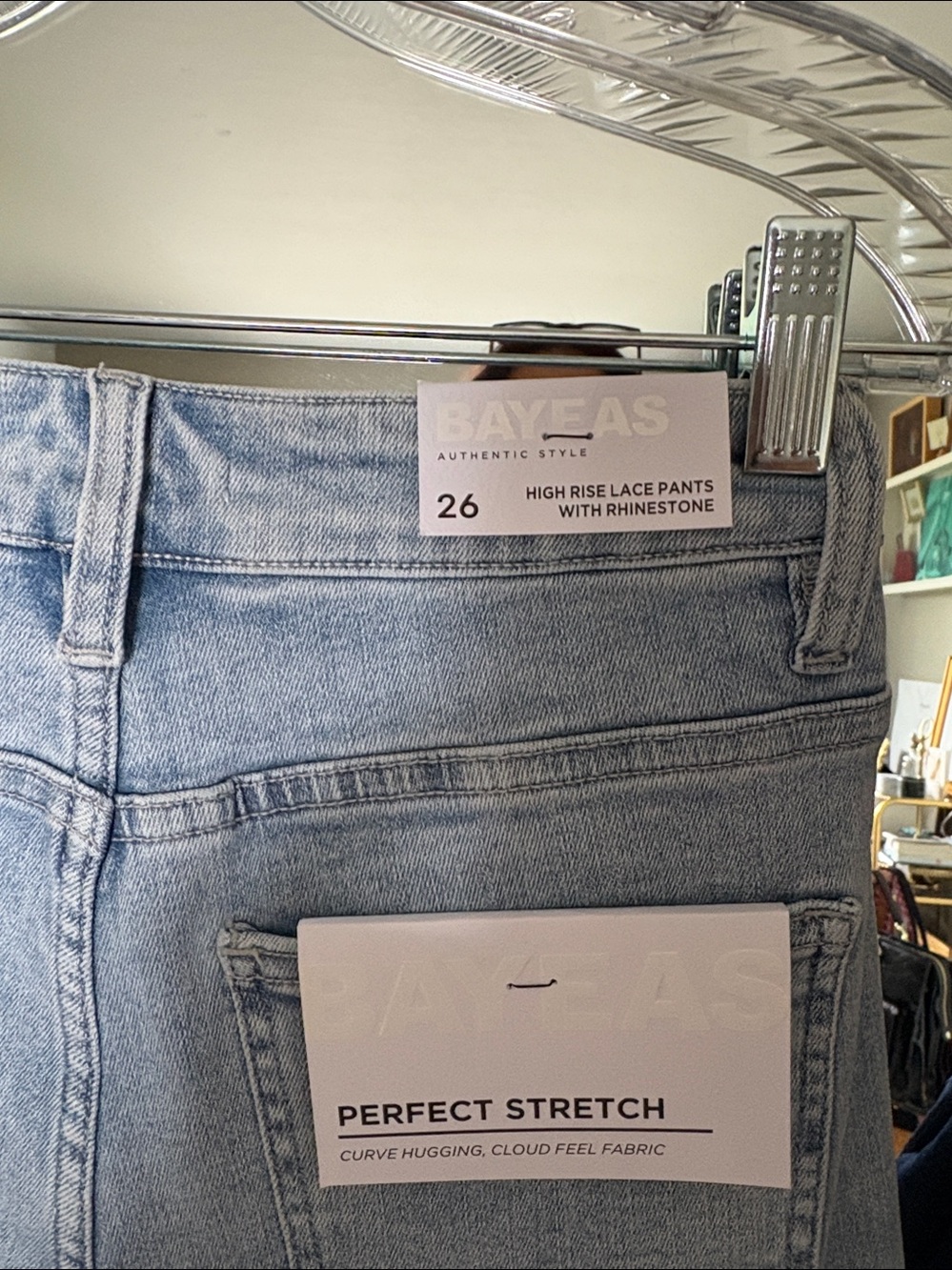 Bayeas Light Blue Lace-Panel Wide Leg Jeans size 26 - Picture 8 of 12